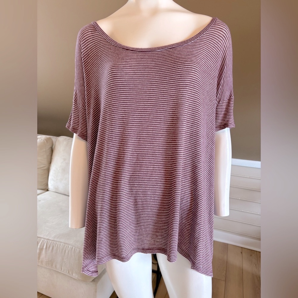 American Eagle Burgundy Striped Slouchy Short Sleeve Top Tee Oversized Size XS